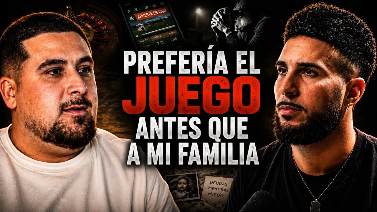 Portada de entrevista con una ruleta y una app de apuestas al fondo, con el rótulo «Prefería el juego antes que a mi familia»